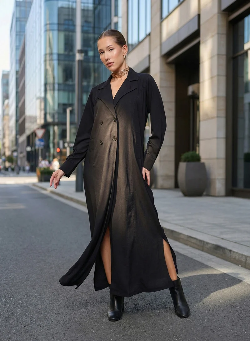 ISHIN Black Lapel Collar Workwear Abaya